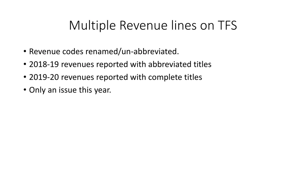multiple revenue lines on tfs