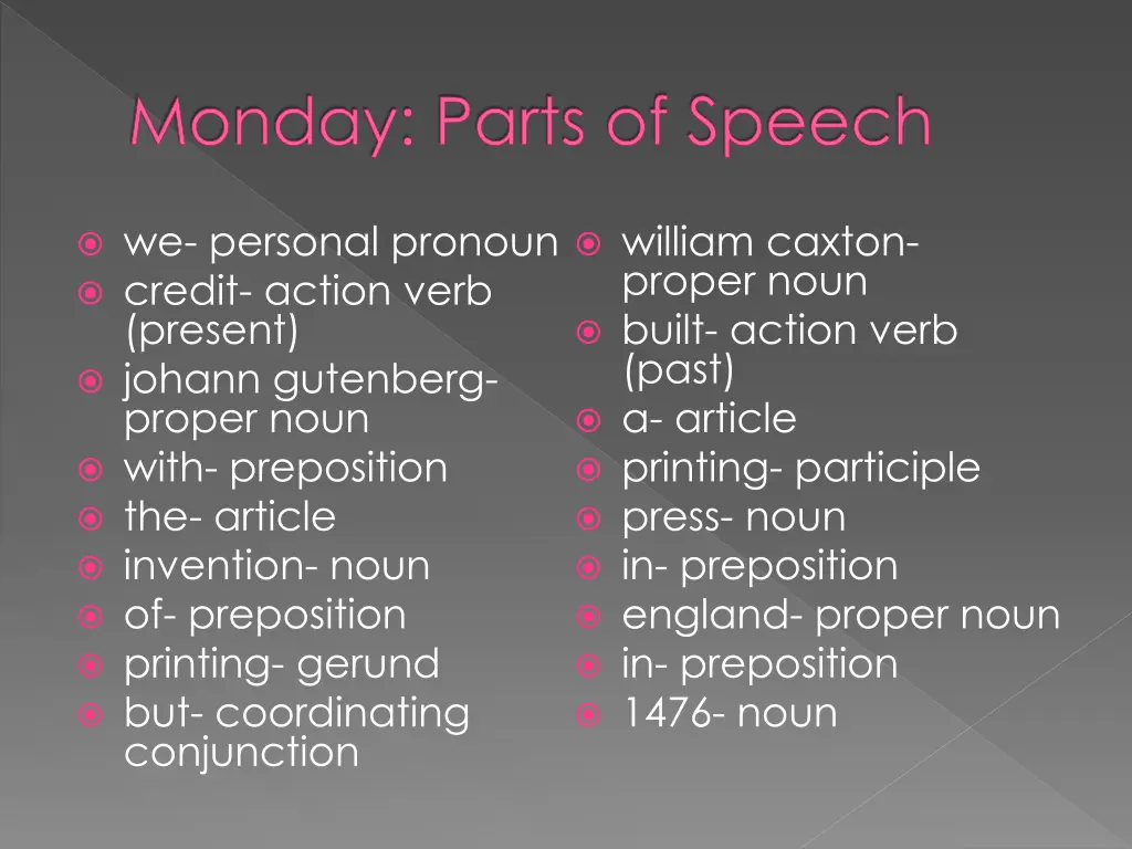 monday parts of speech 1