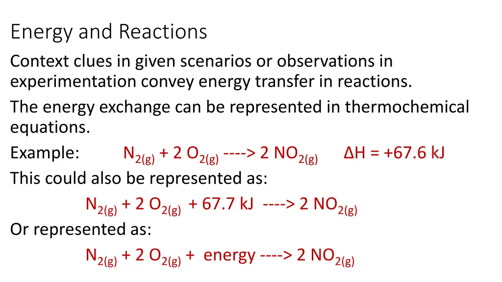energy and reactions context clues in given