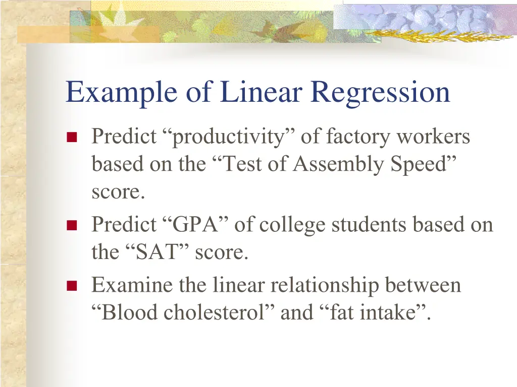 example of linear regression