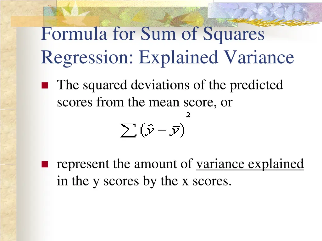 formula for sum of squares regression explained