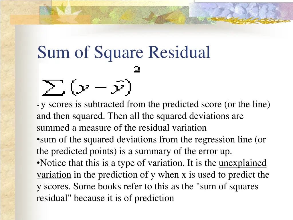 sum of square residual