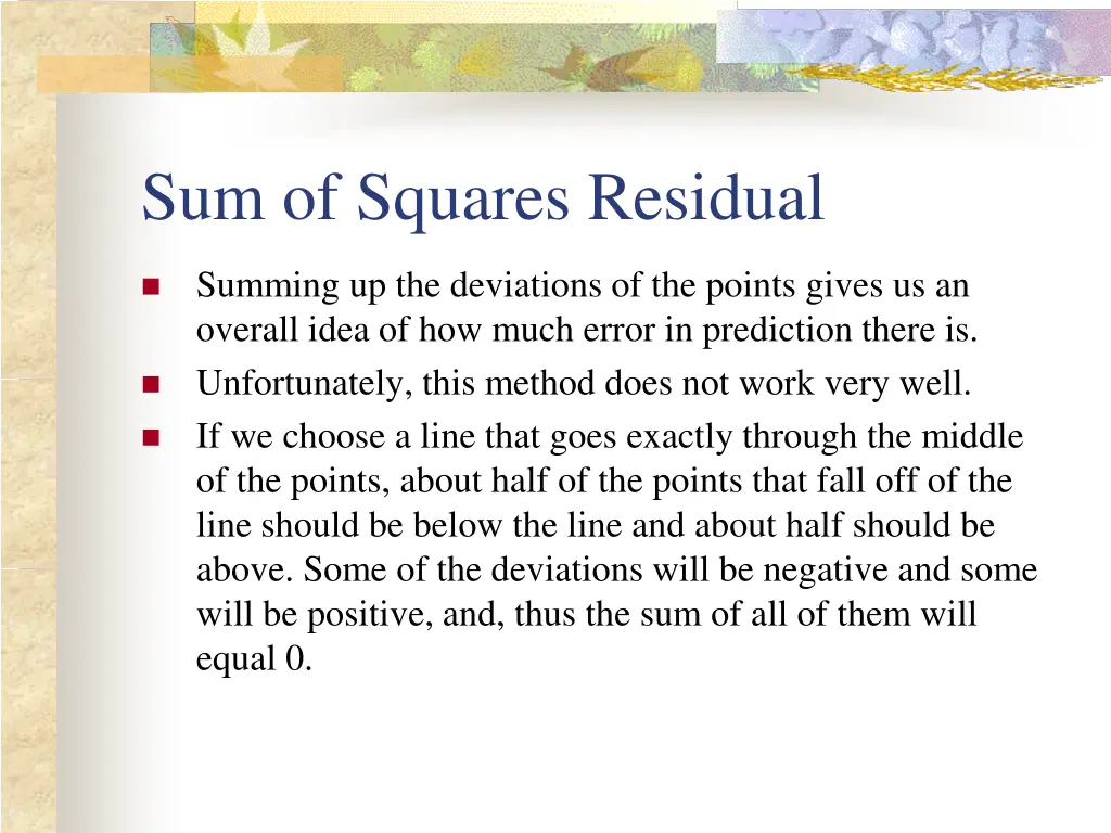 sum of squares residual