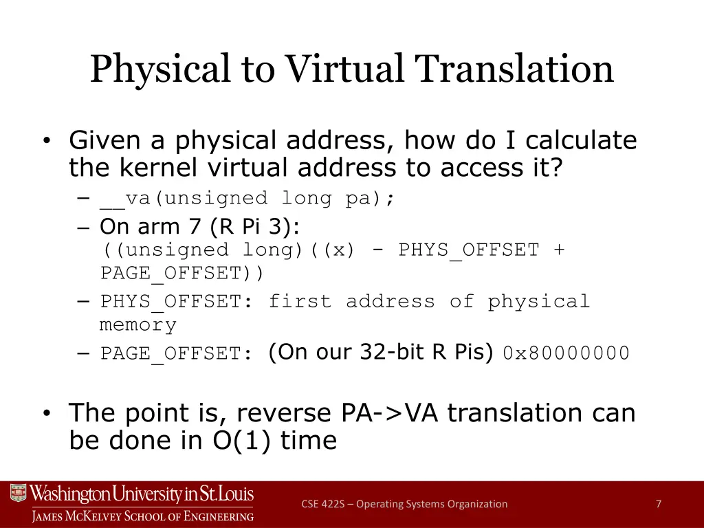 physical to virtual translation