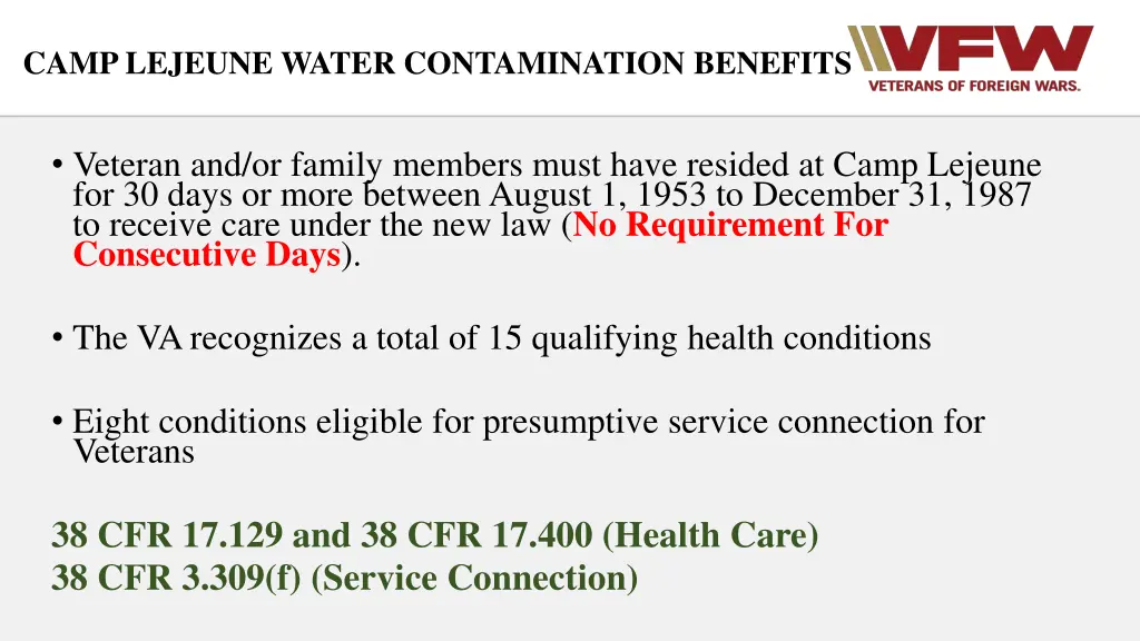camp lejeune water contamination benefits