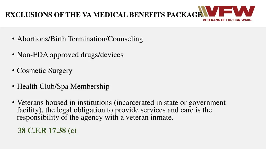 exclusions of the va medical benefits package