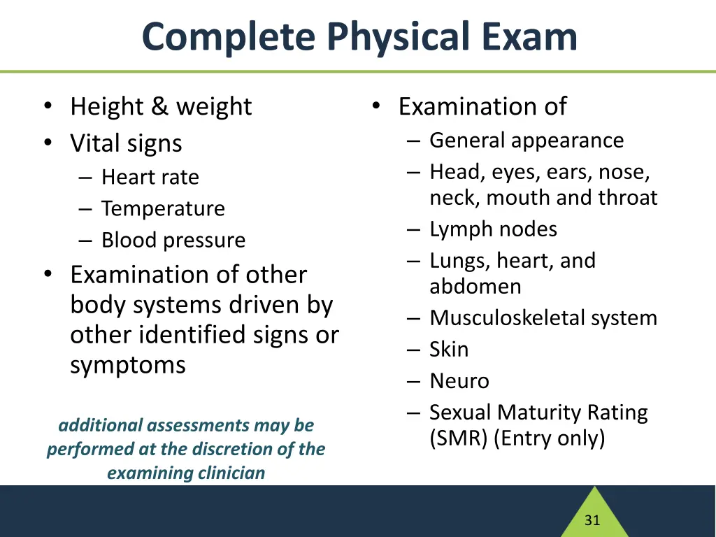 complete physical exam