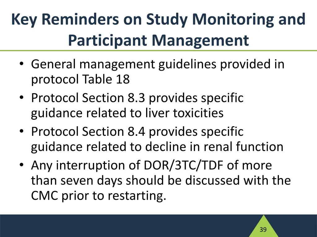 key reminders on study monitoring and participant