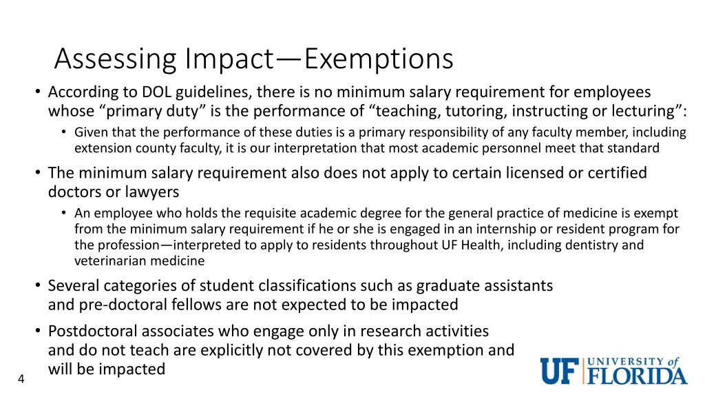 assessing impact exemptions according