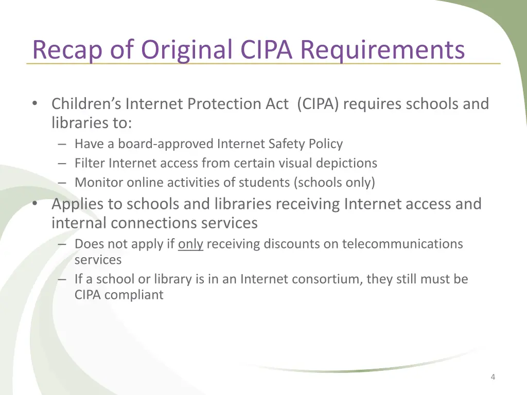 recap of original cipa requirements