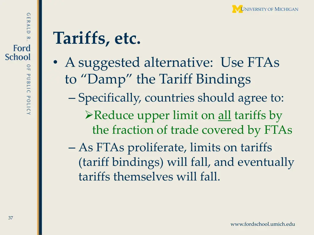tariffs etc a suggested alternative use ftas