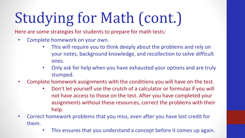 studying for math cont here are some strategies