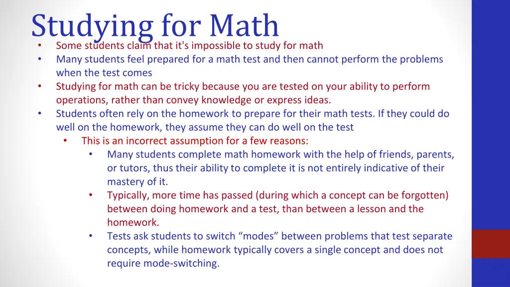 studying for math some students claim that
