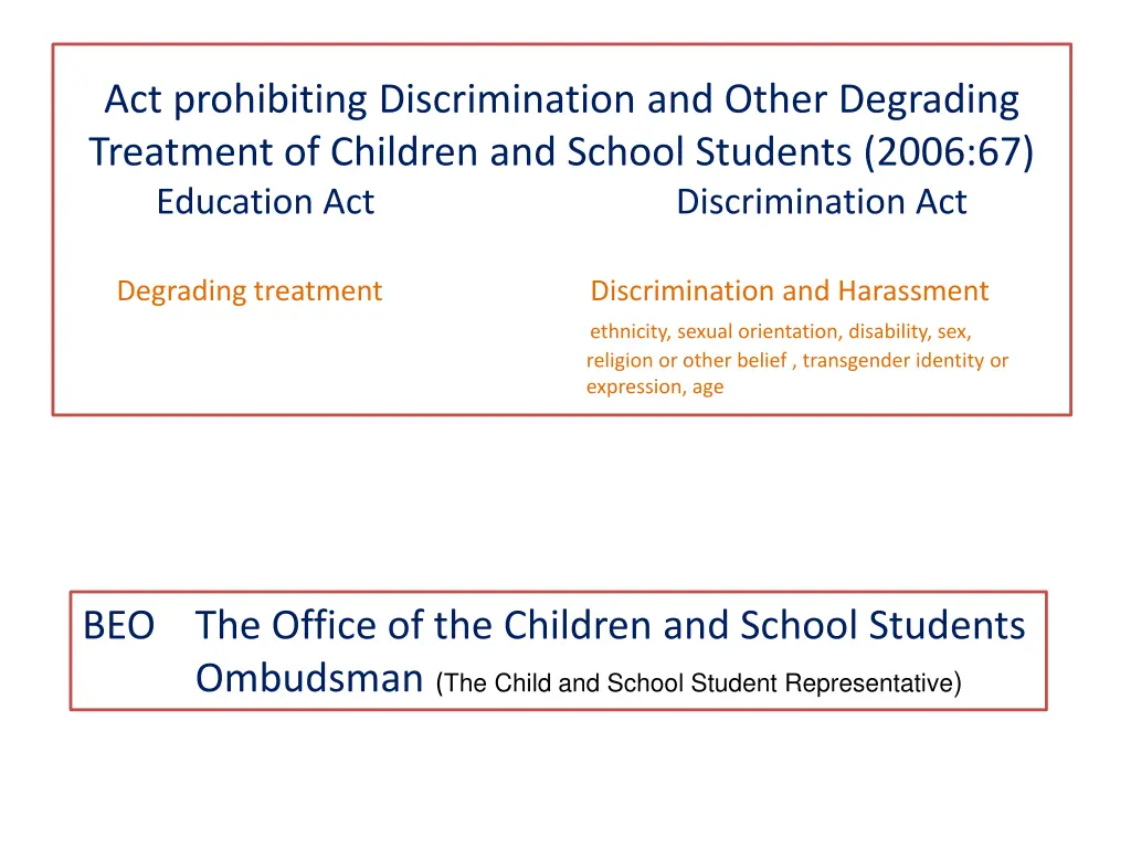act prohibiting discrimination and other