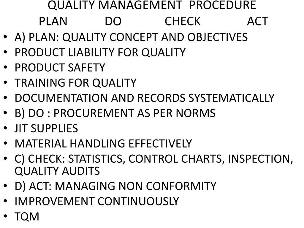 quality management procedure plan do check