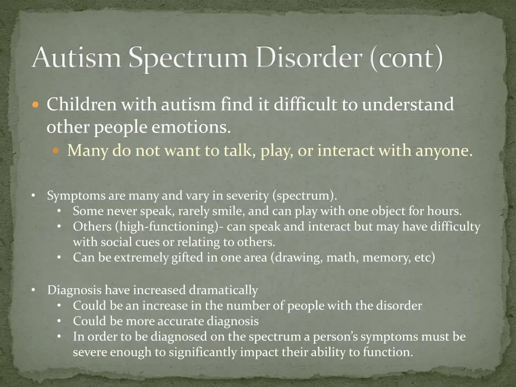 autism spectrum disorder cont