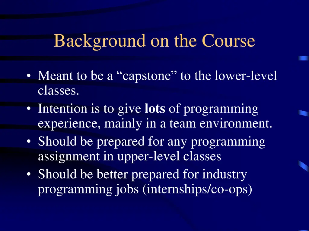 background on the course