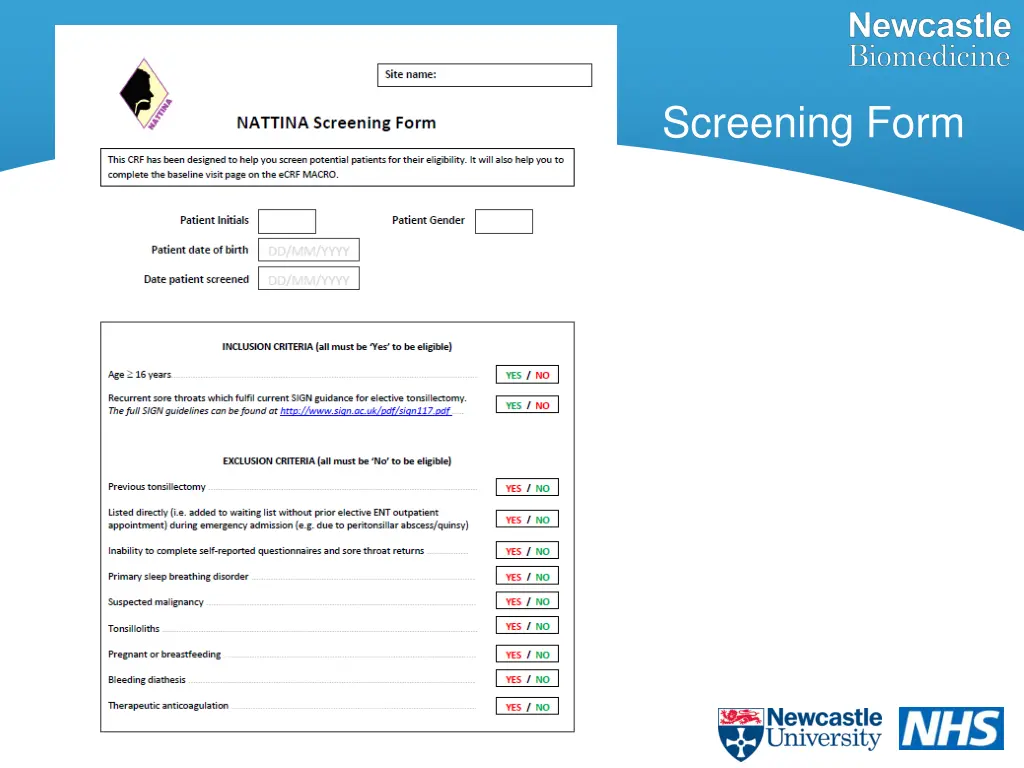 screening form