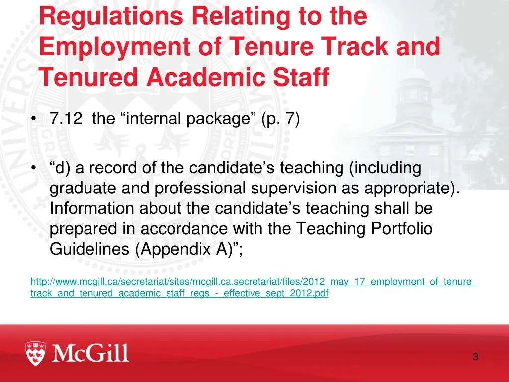 regulations relating to the employment of tenure