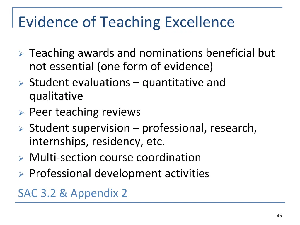 evidence of teaching excellence