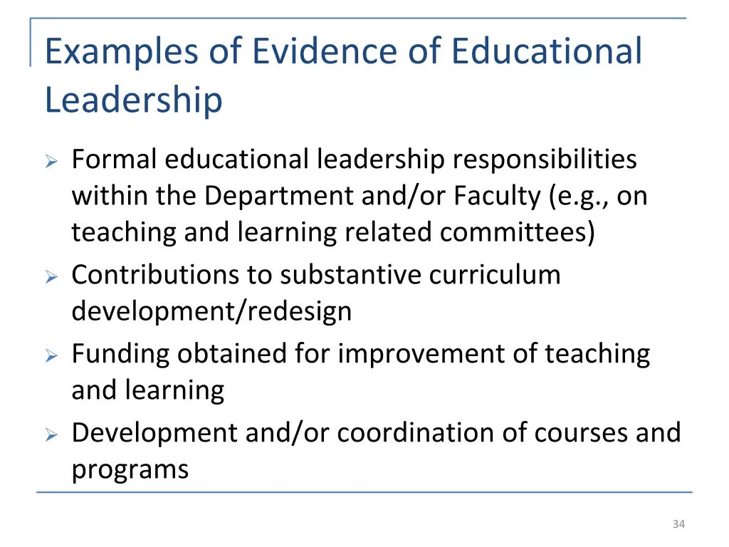 examples of evidence of educational leadership
