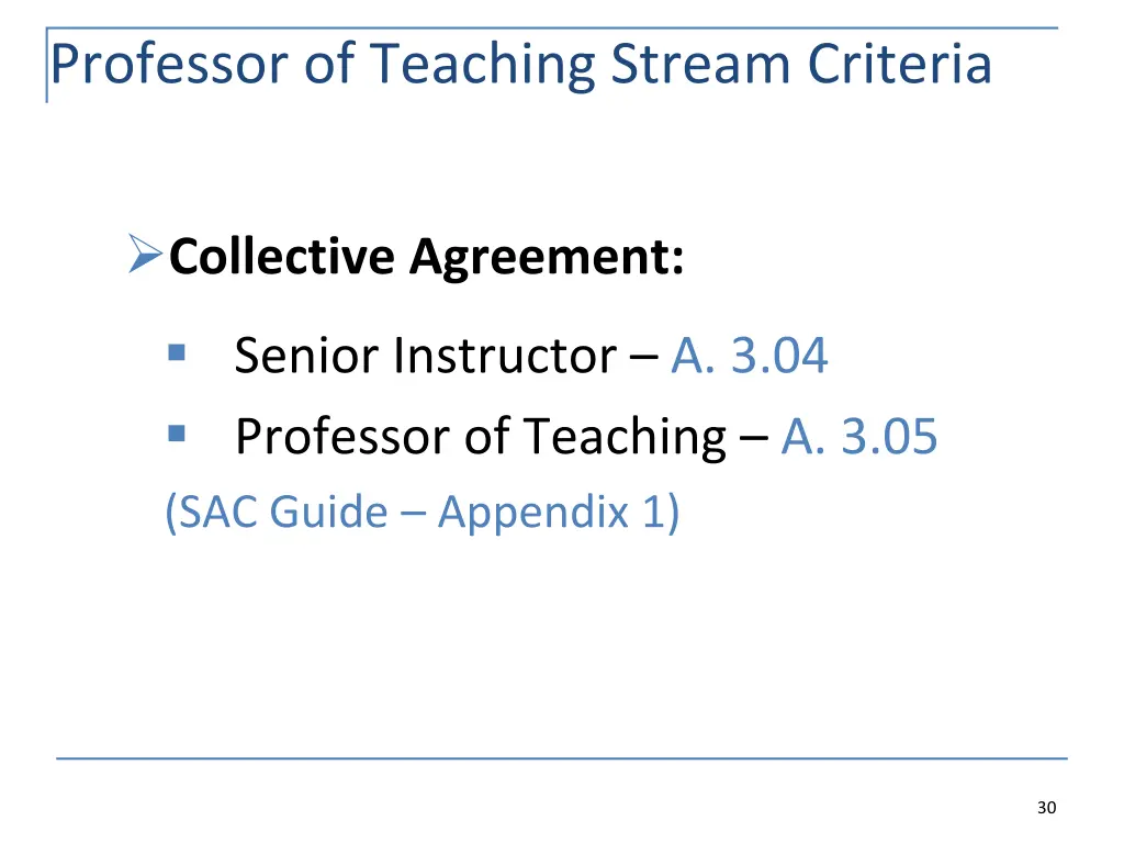 professor of teaching stream criteria