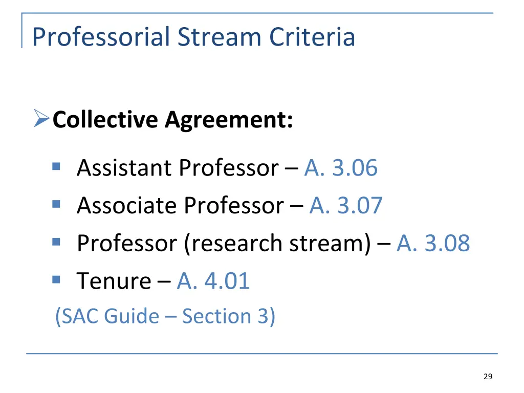 professorial stream criteria