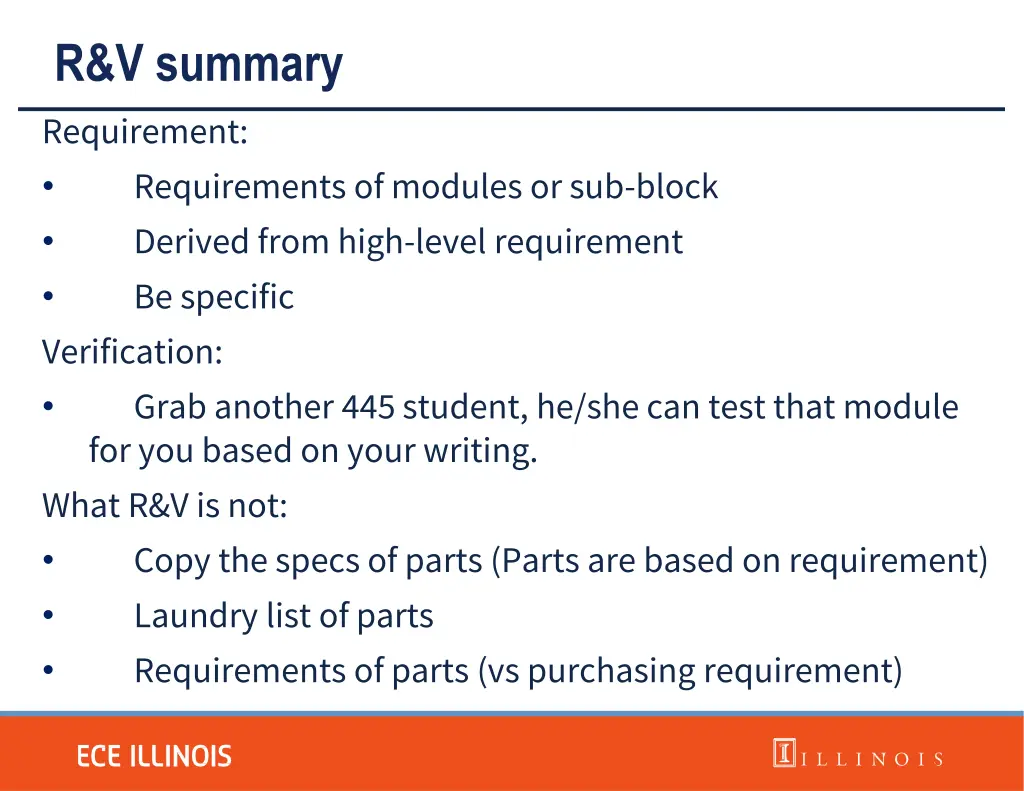 r v summary requirement requirements of modules