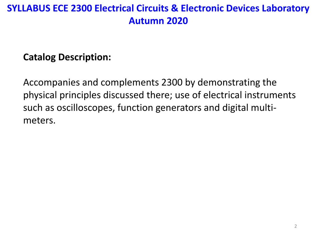 syllabus ece 2300 electrical circuits electronic