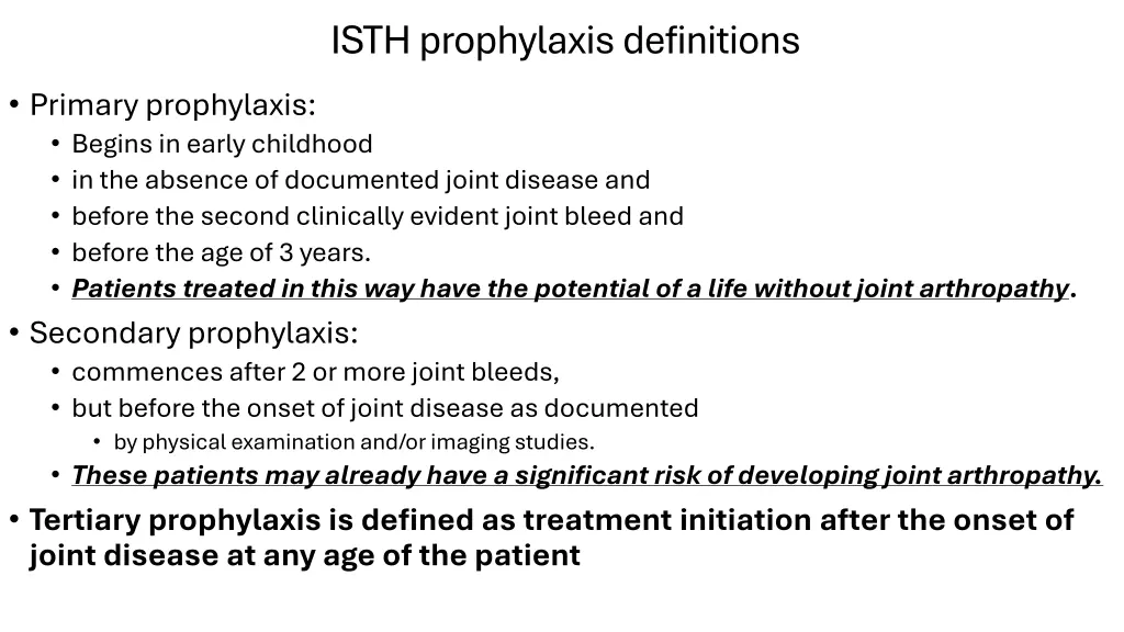 isth prophylaxis definitions