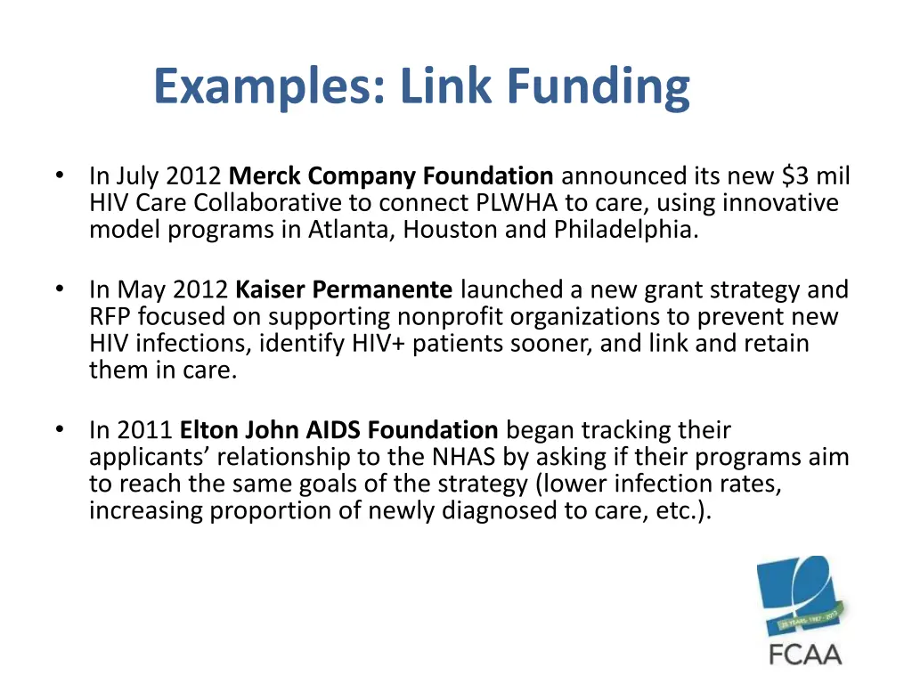 examples link funding