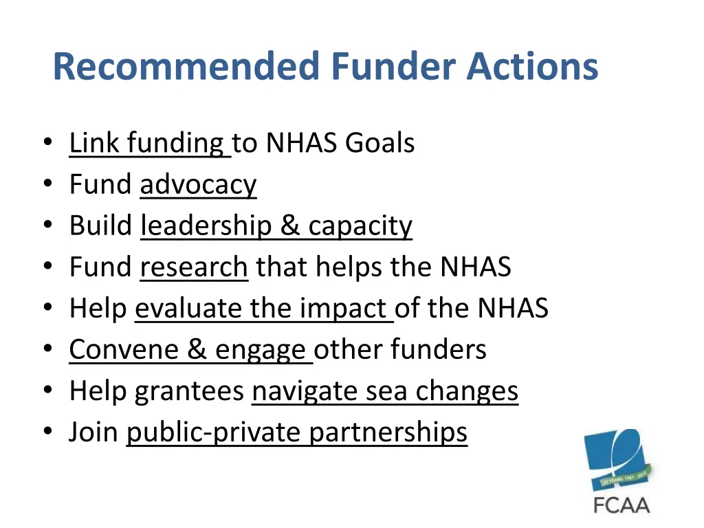 recommended funder actions