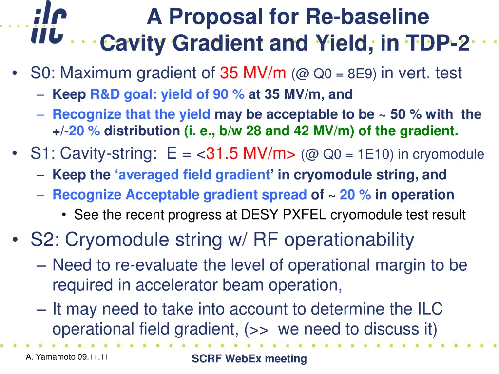 a proposal for re baseline cavity gradient