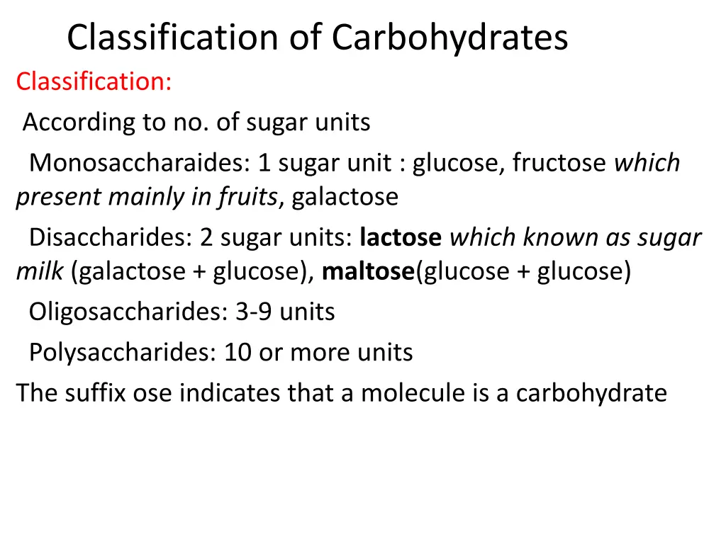 classification of carbohydrates classification
