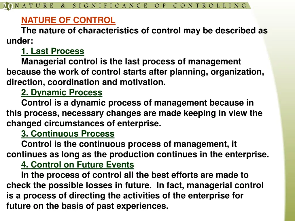 nature of control the nature of characteristics