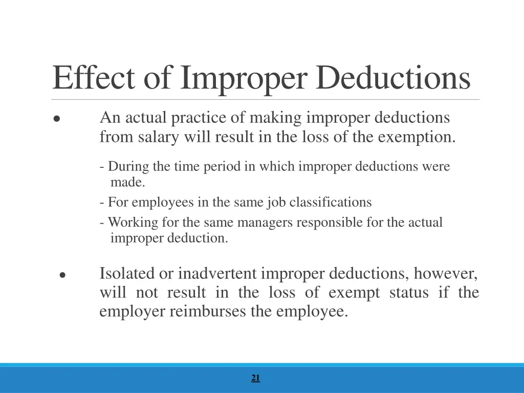 effect of improper deductions