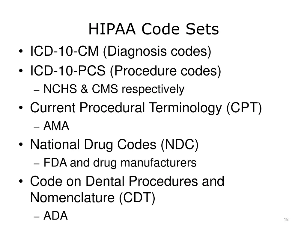 hipaa code sets
