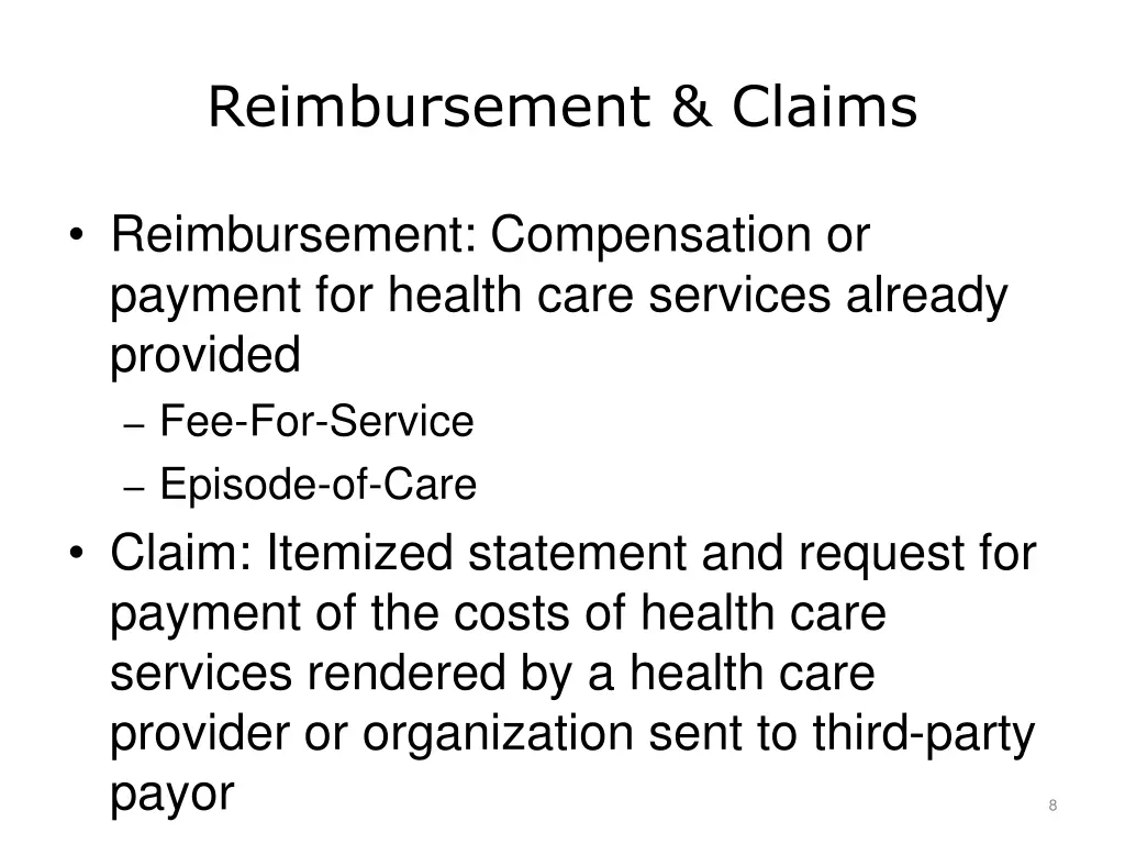 reimbursement claims
