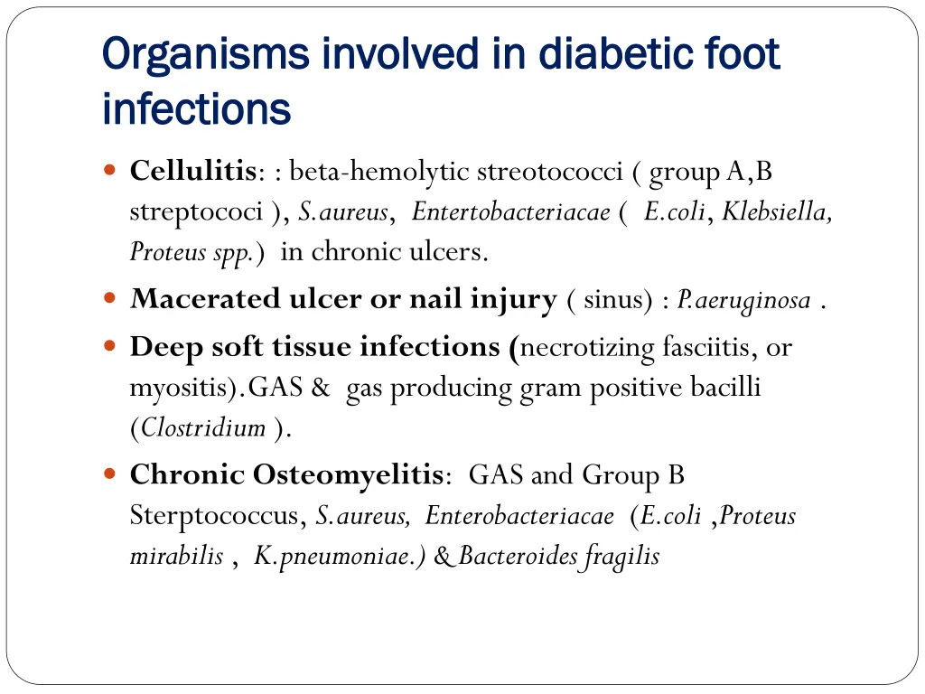 organisms involved in diabetic foot organisms