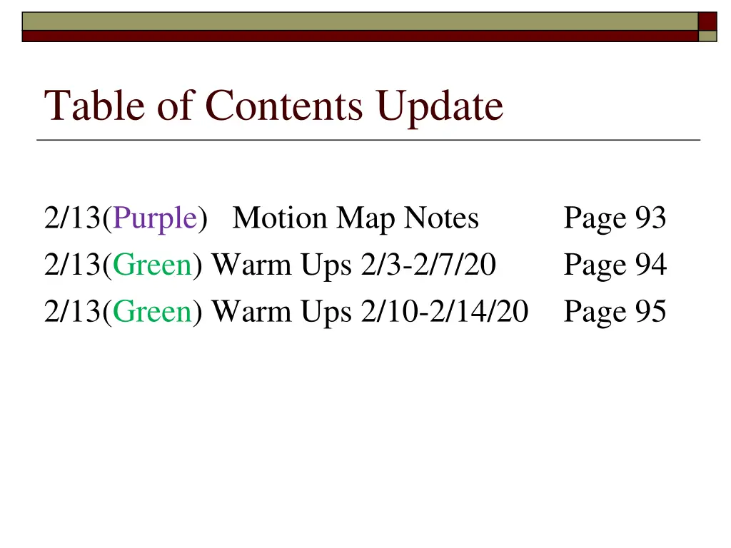 table of contents update