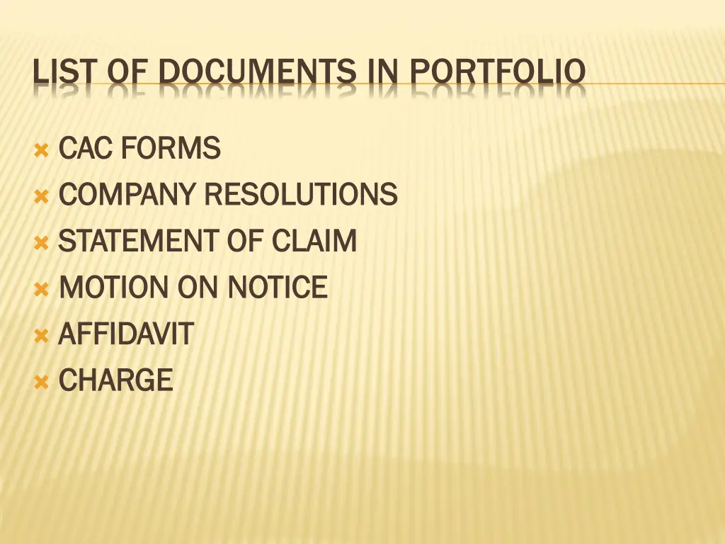 list of documents in portfolio