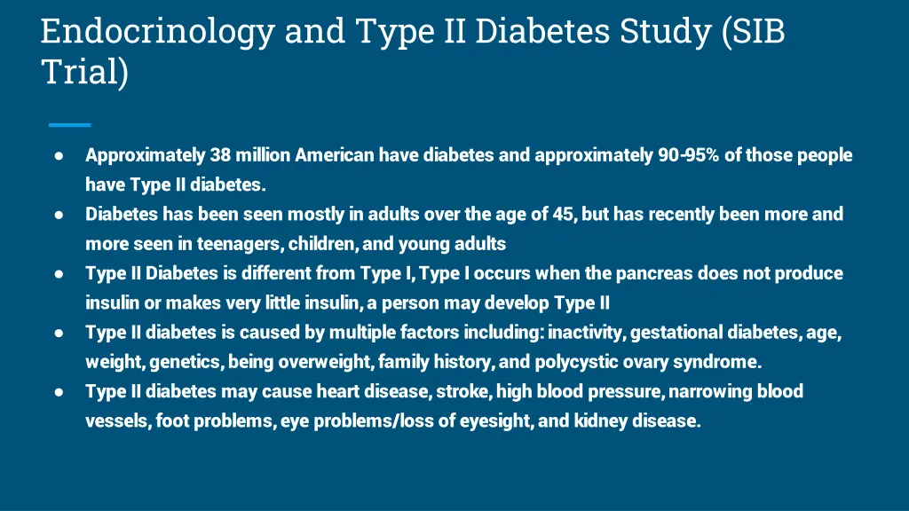 endocrinology and type ii diabetes study sib trial