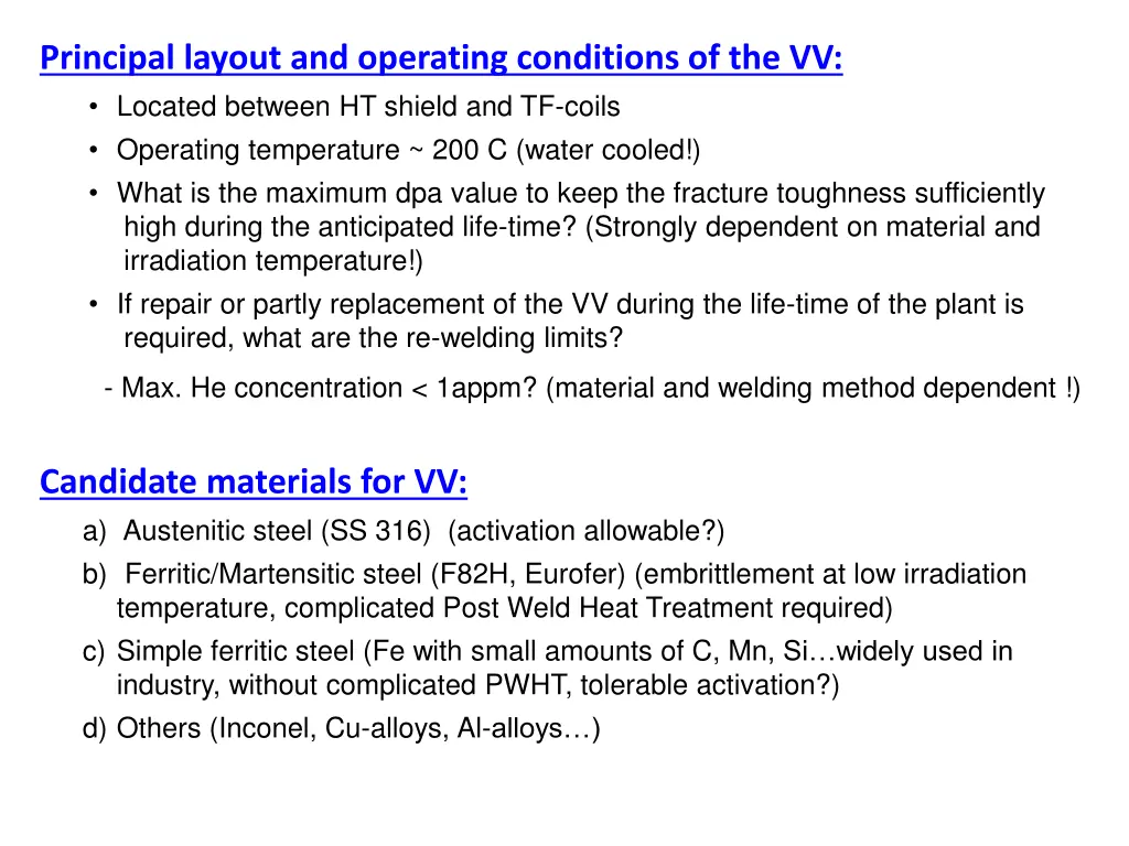 principal layout and operating conditions