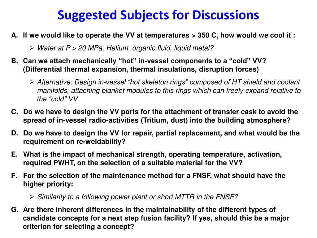 suggested subjects for discussions