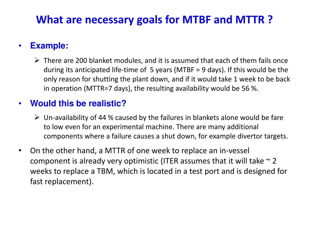 what are necessary goals for mtbf and mttr
