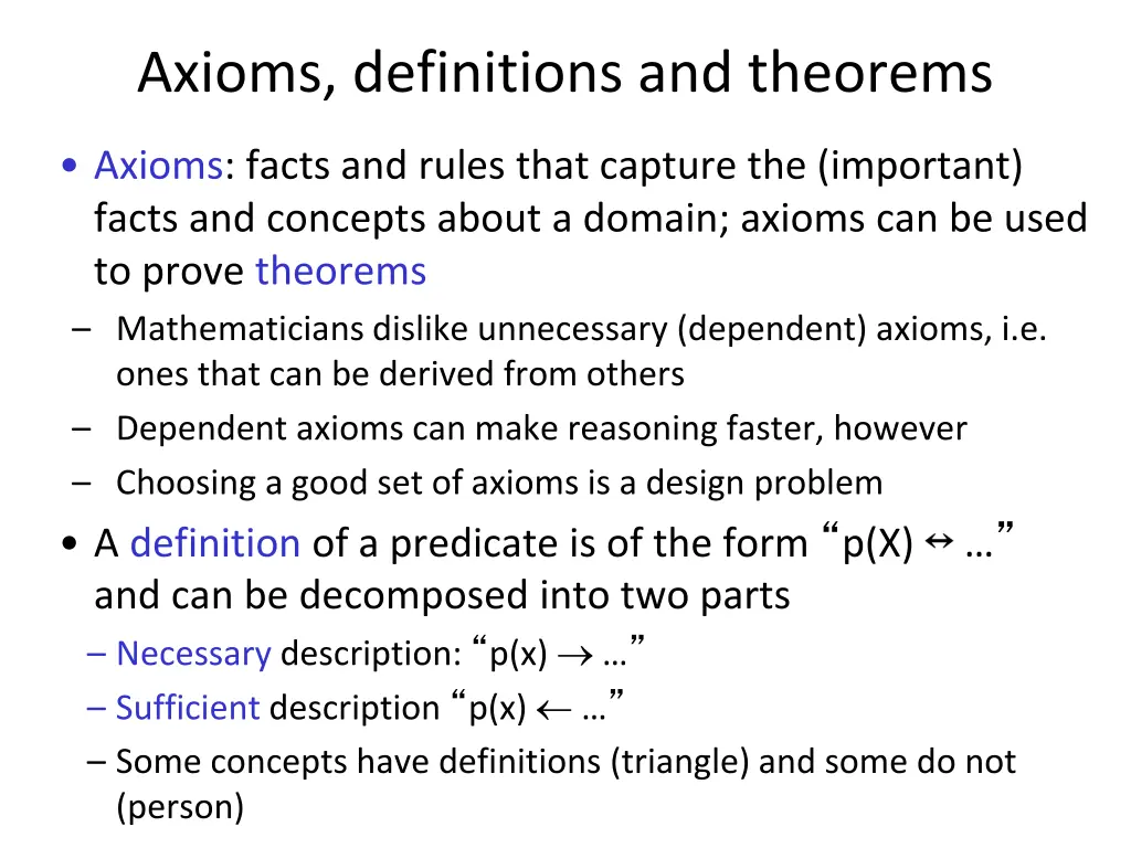 axioms definitions and theorems