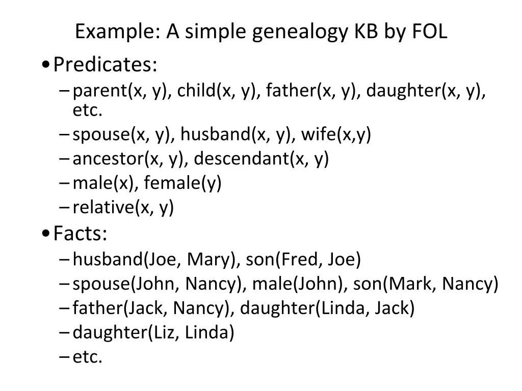 example a simple genealogy kb by fol predicates