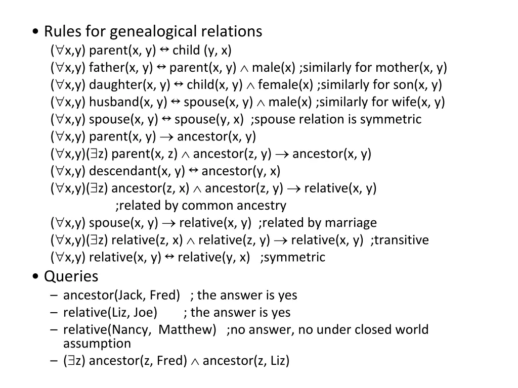 rules for genealogical relations x y parent