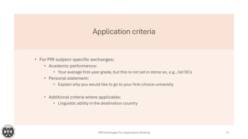 application criteria