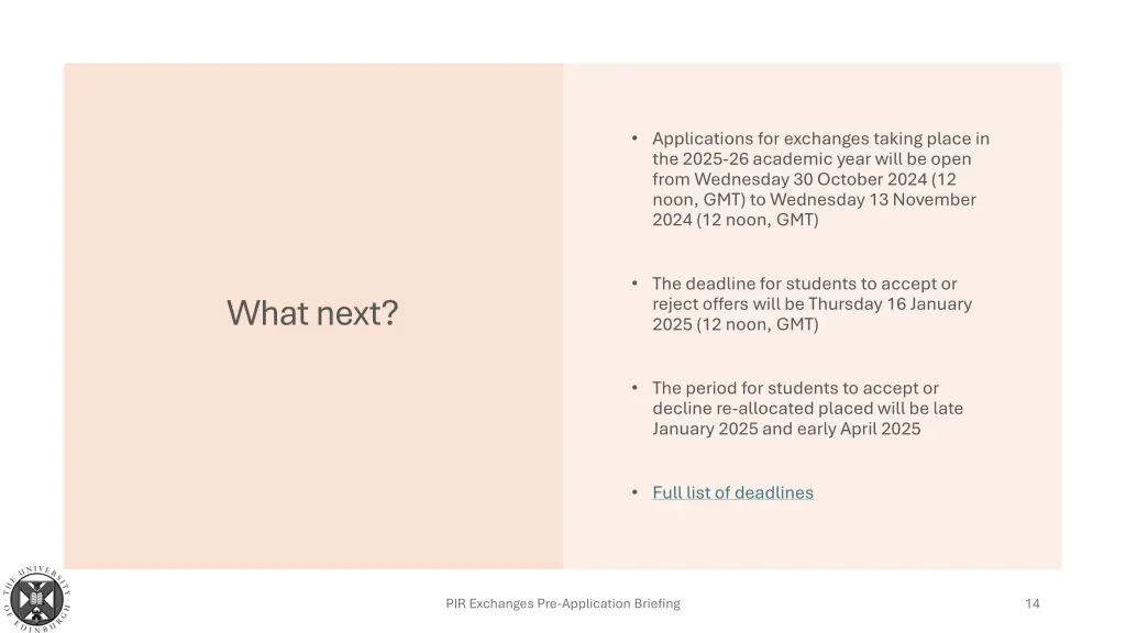 applications for exchanges taking place